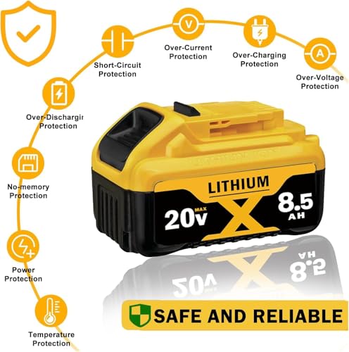 Image of 2PACK 8500mAh Replace for Dewalt 20V Max Batteries Compatible with Dewalt 20V Cordless Power Tools and Chargers