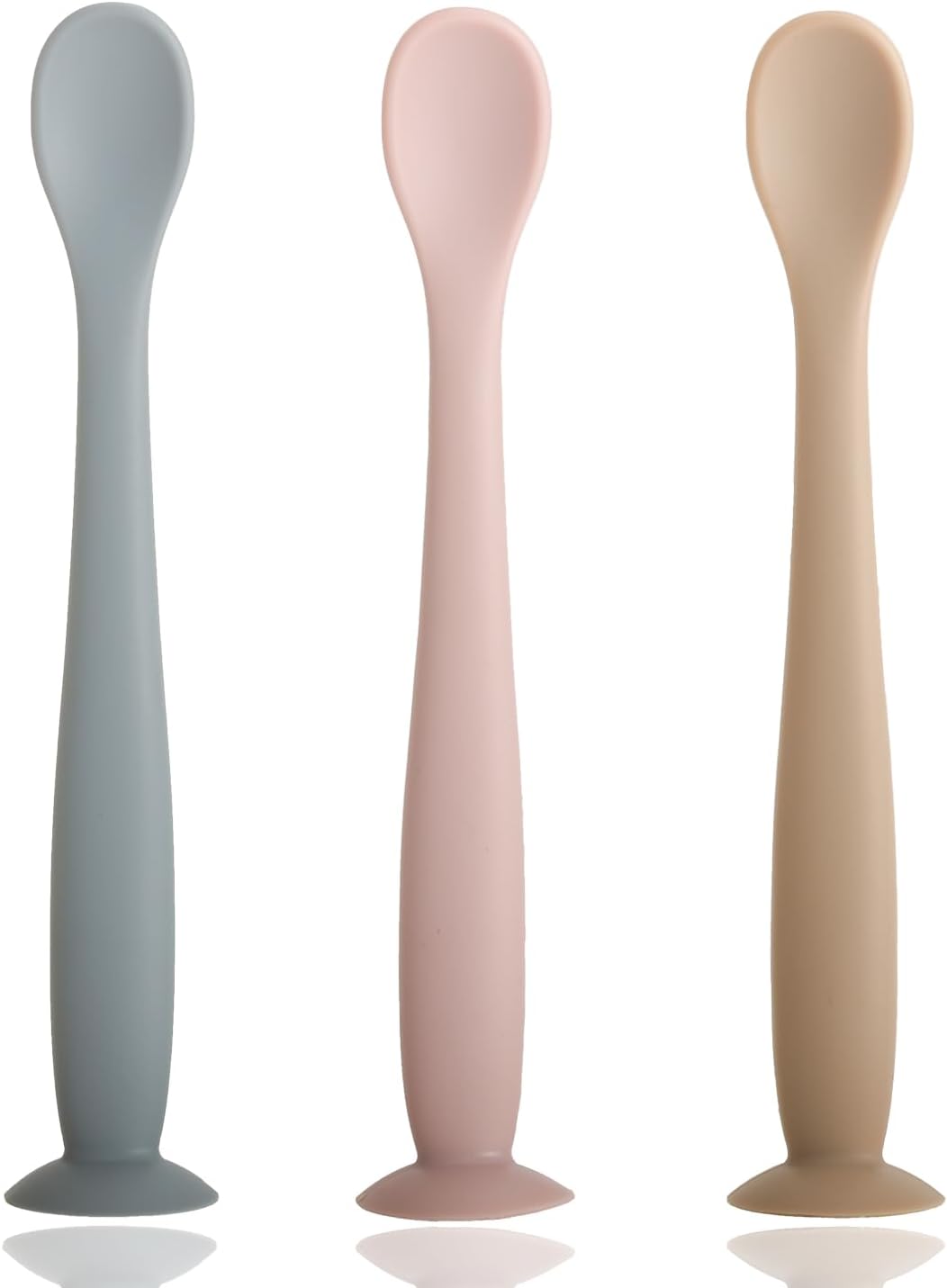 Baby Spoons, BEMEI Silicone Baby Spoons Self Feeding 6+ Months, Soft & Gentle Textured Baby Feeding Spoon with Fixed Suction Cup, Dishwasher Safe (colors may vary)