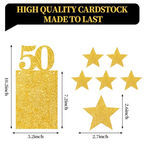 Image of Guiruiy Black Gold 50th Birthday Decorations for Men Women, Pre-strung Glitter Happy 50th Birthday Hanging Photo Banner Party Supplies, Cheers to 50 Years Old Bday Banners