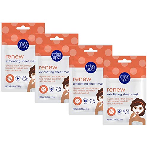 MISS SPA Renew Exfoliating Sheet Mask for Face, Skin Smoothing Face Mask Removes Dirt, Dead Skin and Oil, 4 Pack - Image 9