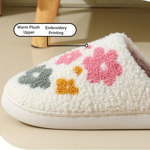 FAYUEKEY Women’s Slippers Retro Cartoon Bow Colorful Flower Series Cute Memory Foam House Slipper For Woman Plush Warm Shoes4