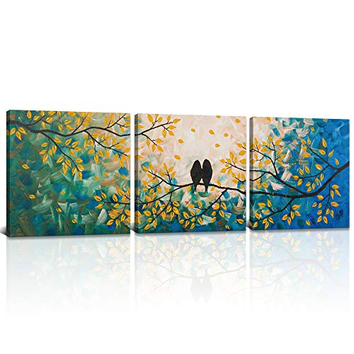 Dekhome 3 Pieces Loving Birds Canvas Wall Art Tree Branch Picture Painting Prints Romantic Artwork For Bedroom Living Room Framed Ready To Hang Each Piece 12 Inches #TOP10