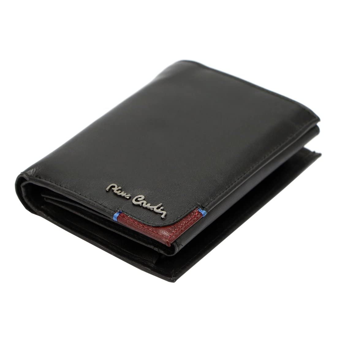 Pierre Cardin Portefeuille élégant pour Homme 100% Cuir Naturel 9,5 x 13 x 3 cm Peut contenir jusqu'à 8 Cartes 2 Compartiments à Billets 1 Poche à Monnaie Fermeture à glissière Noir et Rouge