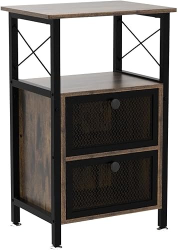 Miniatura 4 de Mesa auxiliar rústica con almacenamiento y puertas, 16 pulgadas de largo x 12 pulgadas de ancho x 24 pulgadas de alto, mesa auxiliar de sofá con 2