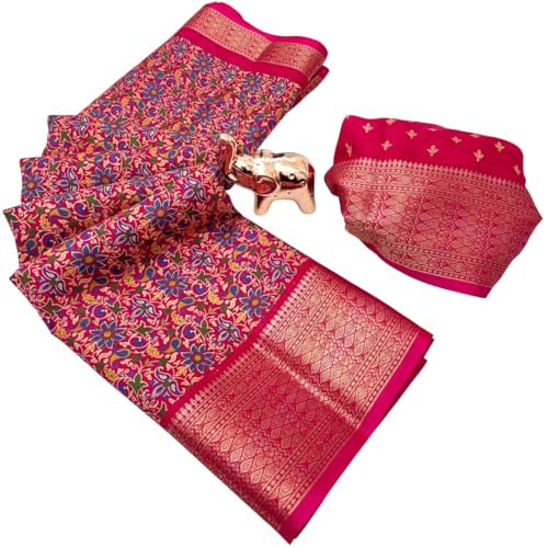 Image of Kashmiri Print Tussar Silk Saree for Women with Unstitched Blouse Piece for All Occasions