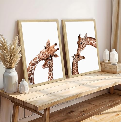 Image of ArtX Wall Paintings For Kids Room, Giraffe Wall Frame, Decoration Items, 12x18 inch (A3+) Size, Multicolor, Synthetic Wood, Set Of 2