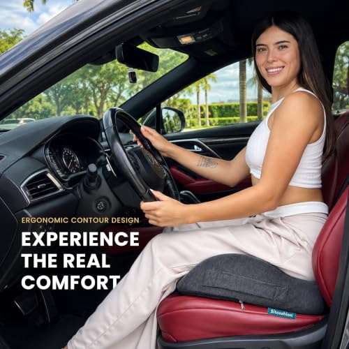 Image of SitCushion Car Seat Cushion for Long Driving - X Large Memory Foam Seat Cushion for Sciatica & Tailbone Pain Relief, Orthopedic Coccyx Cushion with Non-Slip Bottom, Back Pillow for Car, Truck (Black)