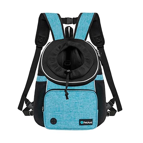 PetAmi Dog Front Carrier Backpack, Adjustable Dog Pet Cat Chest Carrier Backpack, Ventilated Dog Carrier for Hiking Camping Travel, Small Medium Dog Puppy Large Cat Carrying Bag, Max 15 lbs, Teal Blue