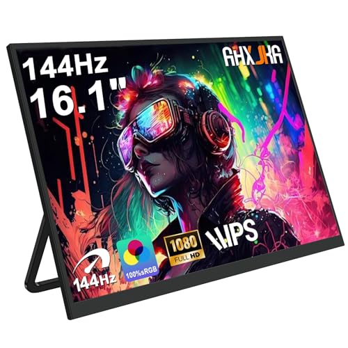 Image of 16.1 inch 144Hz Portable Monitor for Gaming with Kickstand- HDR Eye Careful, 100% sRGB FHD IPS HDR Portable Monitor for Laptop with Built-in Speakers Compatible with Laptop PC Phone PS5 /4 Switch