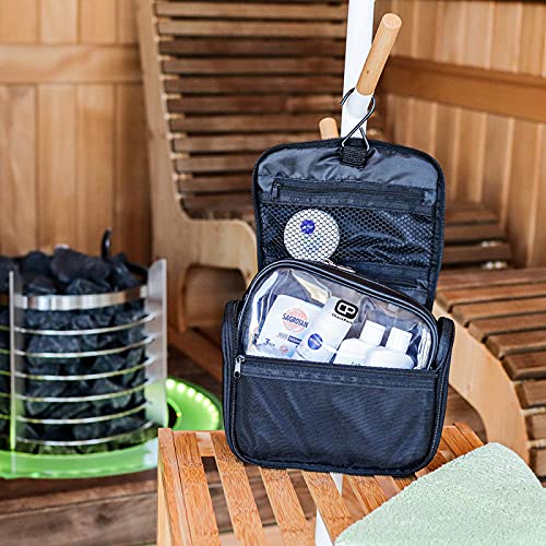 ChackPack Secret Leder Transparente kleine Kosmetiktasche zum Aufhängen, Kulturbeutel mit Schultergurt, Unisex Reisetasche für Make-up, Medikamente, Handgepäck & Check-in auf Reisen
