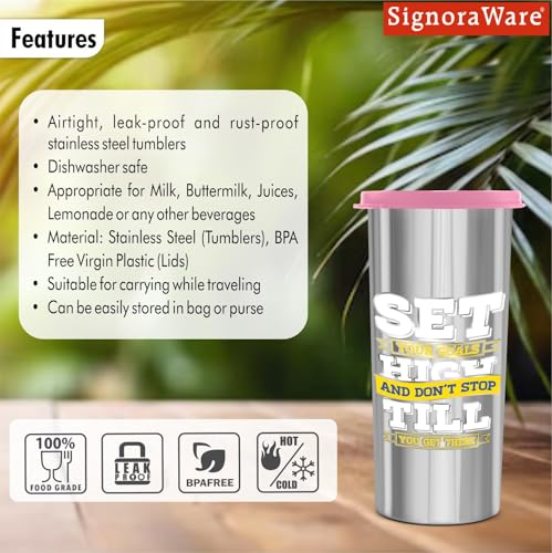 Image of SignoraWare Jumbo Stainless Steel Tumbler | Airtight & Leakproof | Durable & Eco-Friendly | Ideal for Office, Gym, Travel & Daily Use | Great for Outdoor Activities (500ml | Pink)