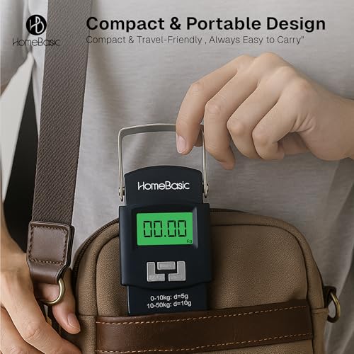 Image of HomeBasic Digital Luggage Weight Scale 50kg | Weighing Machine for Luggage Bags, 4 Weighing Modes (kg /lb /oz /jin), LCD Display, Tare Function, Auto-Off, Portable Travel Weighing Scale (Black)
