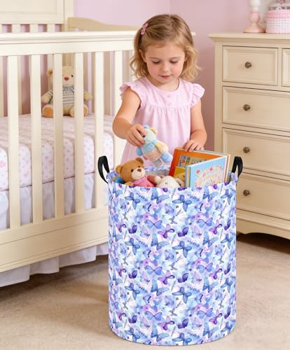 Image of Butterfly Laundry hamper Baby Nursery Hamper Waterproof foldable kids laundry basket Kids Dirty Clothes Hampers Girl Room Decor for Home Gift Baskets(Blue Purple Butterfly)