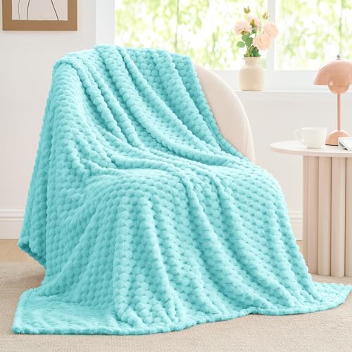 Image of BEDELITE Aqua Throw Blanket for Couch, Soft Cozy Gifts for Women, 50 * 60 | 3D Jacquard Decorative Fleece Blanket, Super Soft Plush Throw, Cute Birthday Gift for Women & Men, Suitable for All Seasons