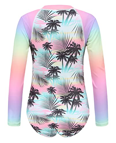 Image of Girls One Piece Swimsuits Long Sleeve Rash Guard for Kids Girls Hawaiian Swim Shirts UPF 50+ Sun Protection