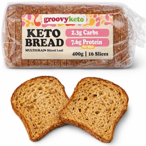 Groovy Keto Bread Low Carb Sliced Loaf - 2.3g Carbs 7.6g Protein 16 Slices (400g) Multigrain Seeded Diabetic Friendly Low Calorie 67 Kcal (1 Pack)