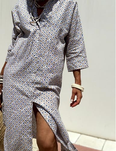 Image of Hooever Shirt Dresses for Women Casual Long Sleeve Button Down Loose Striped Cotton Maxi Shirt Dress