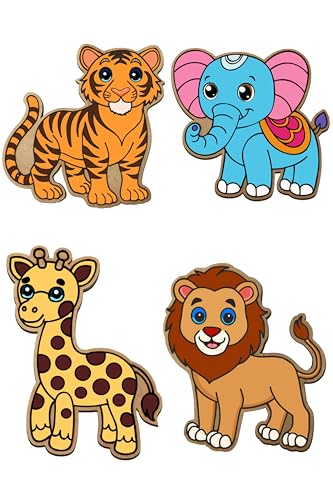 Image of Nyaara Combo of Wooden Elephant, Tiger, Giraffe and Lion Paint Kit, DIY Arts and Crafts for Kids | Color Painting Kit | Wooden Craft | Birthday Return Gift