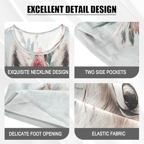 senya Short Sleeve Pajamas Sets Summer Cotton Sleepwear White Wolf Feather Rose Wreath4