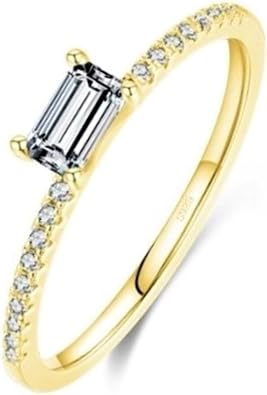 Diamond CZ Ring, Emerald Cut, Luxury Zirconia, Solitaire Ring, Engagement Ring, Proposal, Confession, Engagement, Sterling Silver, 925 Silver, Gold Plated