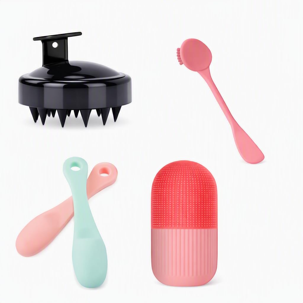 4-in-1 Silicone Scalp Massager & Face Cleansing Kit | Shampoo Brush, Silicone Face Scrubber, Face Mask Applicator Brush Set | Soft Exfoliating Beauty & Hair Care Tools for Women & Men-picture-30