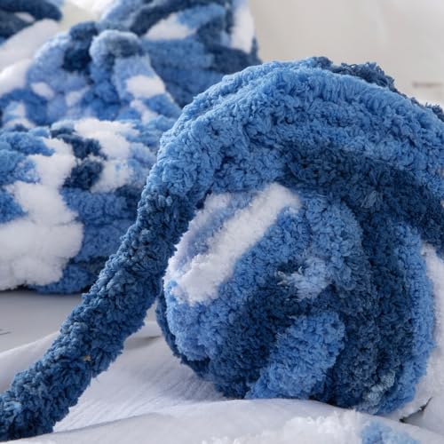 Image of MABOZOO Tie Dye Chunky Yarn for Crocheting 8 Pack,Fluffy Jumbo Chenille Yarn,Soft Plush Yarn Bulky,Giant Thick Fuzzy Yarn for Hand Knitting or Arm Knitting,Blue Gradient(26 yds,8 oz Each Skein)
