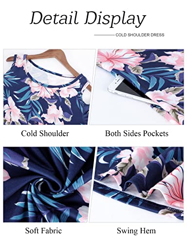 Image of Misyula Style Womens Summer Cold Shoulder Floral Flowy T-Shirt Dress with Pockets