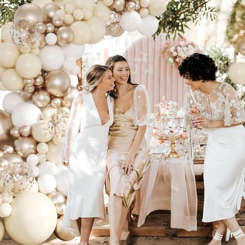 White Sand Champagne Gold Balloon Arch Kit, 143Pcs Metallic Champagne Gold Neutral Balloons Garland Arch Kit Confetti Balloons for First Communion Anniversary Engagement Wedding Birthday Decorations