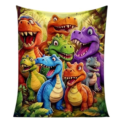 Dtaigou Lindos Dinosaurios Sonrientes Franela con Impresión Digital HD,Manta Suave Y Divertida,Linda Manta De Franela con Estampado De Dinosaurios,para Decoración De Sofá Cama,200x150cm