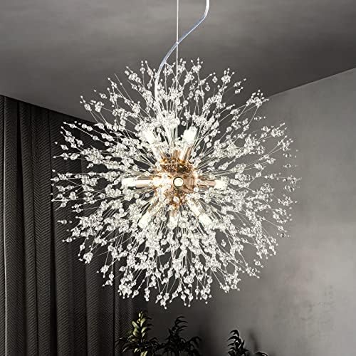 zhllmq Modern Chandeliers Firework Dandelion Sputnik Chandelier Crystal Gold Light Fixture Pendant Lighting for Kitchen Island Dining Room Bedroom Living Room(Gold 9-Light)