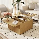 PATIOCHIC Lift Top Coffee Table with Storage,Fluted Square Center Table with Large Hidden...
