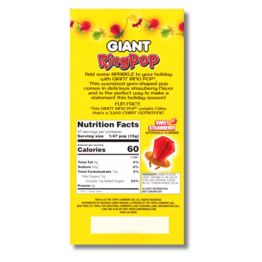 Giant Ring Pop Gift - 1.5 lbs (24.7 oz.) Strawberry Ring Pop - Large Oversized Treat - By Lyza's Sweets & Treats
