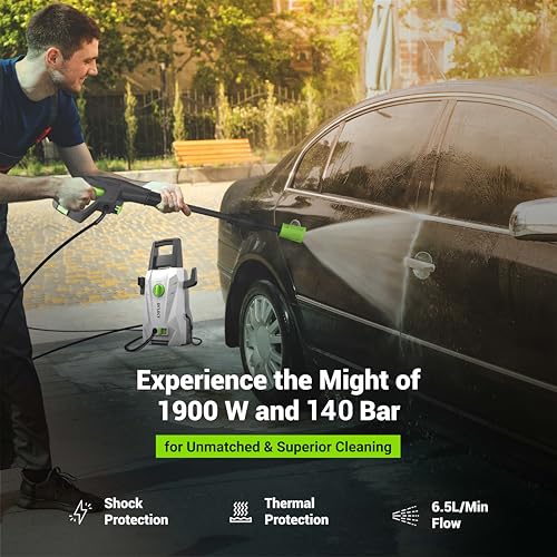 Image of [Upgraded 2026] Dylect Ultra Flow Plus High Pressure Car Washer, 1900W Motor, 140 Bar Pressure, 6.5L /Min Flow Rate, Upright Design for Car, Bike & Home Cleaning, Now with 8M Hose, Incl 11 Accessories