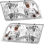 EPIC LIGHTING OE Style Replacement Halogen Chrome Headlights Assembly Compatible with Ford 98-11 Crown Victoria 98-11 Police Interceptor [ FO2502200 4W7Z13008A FO2503200 4W7Z13008B ] Pair