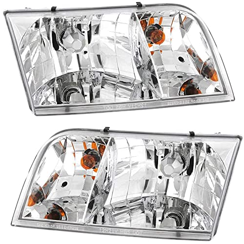 EPIC LIGHTING OE Style Replacement Halogen Chrome Headlights Assembly Compatible with Ford 98-11 Crown Victoria 98-11 Police Interceptor [ FO2502200 4W7Z13008A FO2503200 4W7Z13008B ] Pair