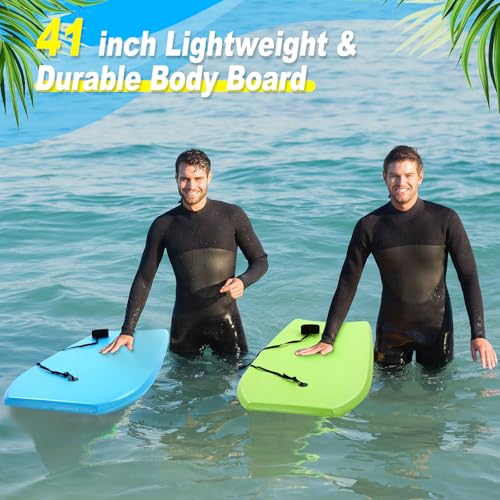 MiniInflat 2 Pack 41\" Bodyboard for Beach Lightweight Surfboards with EPS Core Pool Skim Boards with Rope Surfing Body Board for Adults Surfing Beach Lake Pool Water Parks(Blue and Green) - Thumbnail 6
