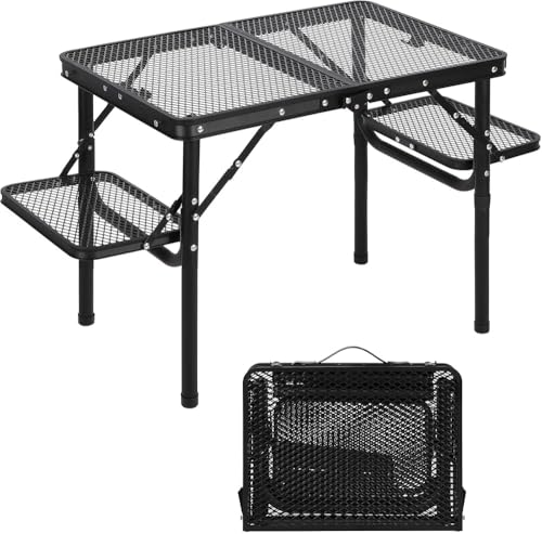 KUNOVA - KUNOVA (TM) Folding Grill Table, Height Adjustable Aluminum Table with Mesh Desktop, Portable for Outdoor Camping, Picnic, Patio, Dining, BBQ, Party, Black 62 * 41 * 53.5 (L*W*H) CM