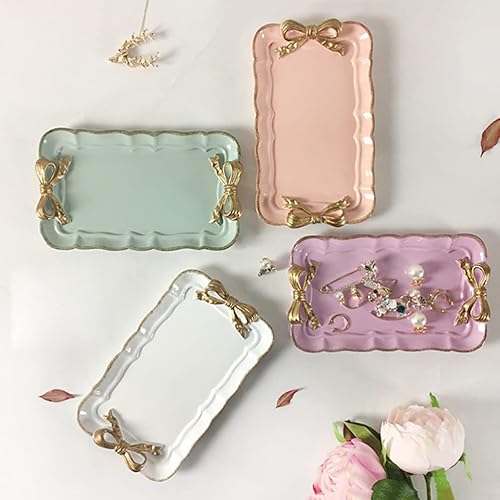 Miniatura 2 de Kichvoe Bandeja retro para joyas y postres con lazo, plato decorativo de resina prémium para decoración del hogar para aperitivos, joyas y verde