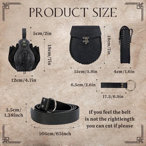 Image of Renaissance Pirate Belt Pouch with Coin Purse Skirt Hike Set | Medieval Viking Pirate Belt Pouch for Halloween Cosplay Ren Faire Accessories,Black.