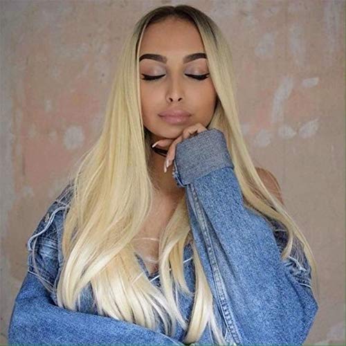 'Precious Ombre Blonde Glueless Lace Front Perücke lange Gerade Synthetic Hair Perücke für Frauen mit Ton, Farbe: Schwarz mit Cover