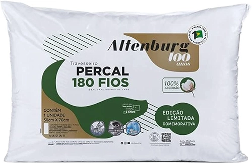 Travesseiro 180 Fios - 100 Anos - 50cm x 70cm - Branco
