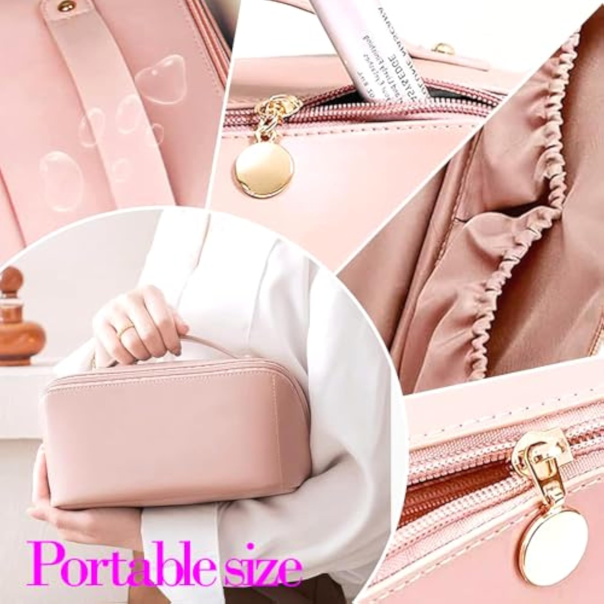 Cosmetic Pouch with Handle, Travel Makeup Organizer