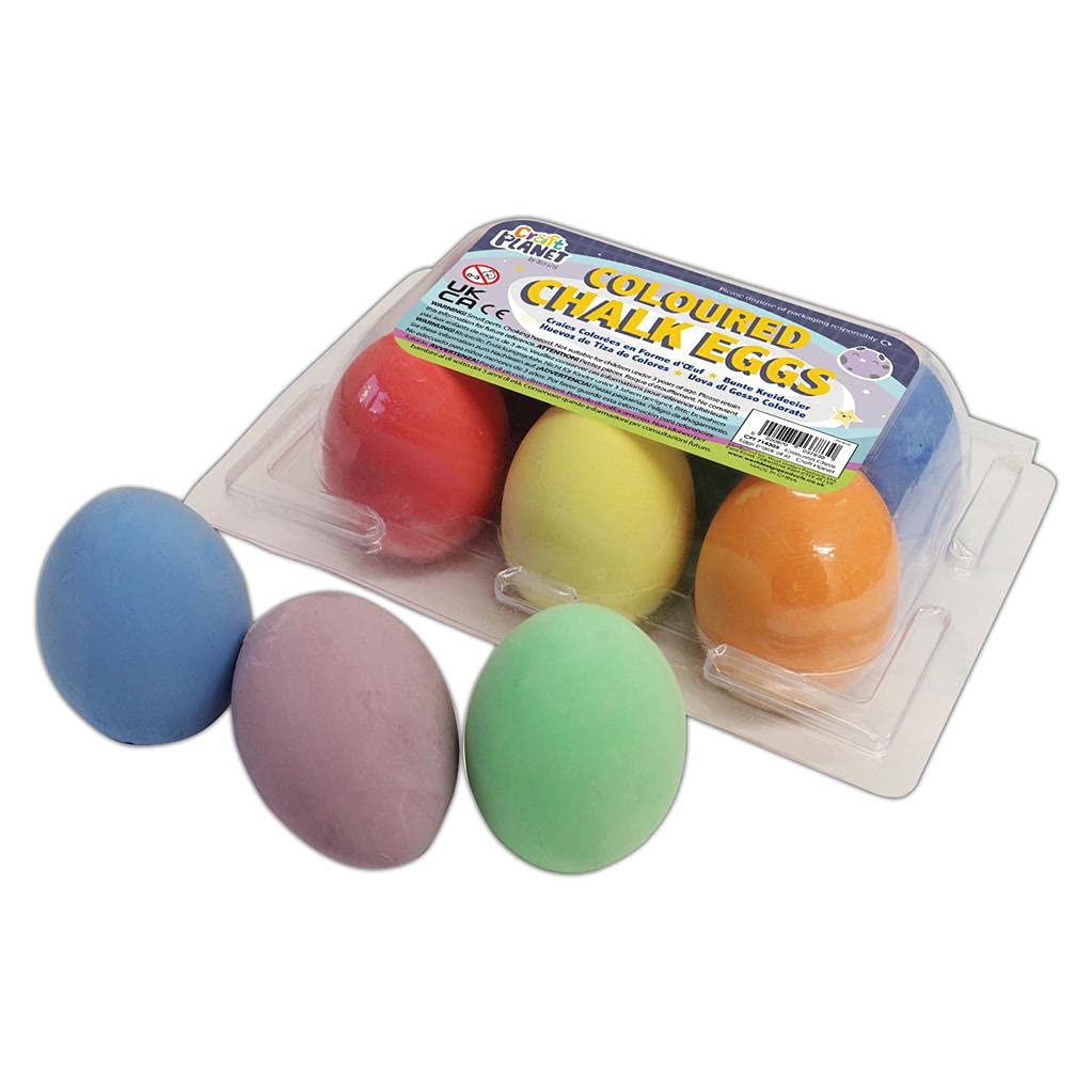 Craft Planet Eggs Chalk, Multicoloured, Pack of 6, Art & Craft Fun, Kids, Drawing, Pavement, Playground, School, Home, Garden, Games, Paper — image 1