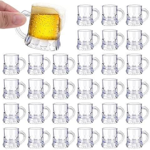 Breroa 30 Stück Mini Kunststoff Bierkrüge 1 oz Mini Bierkrug Schnapsgläser Cover