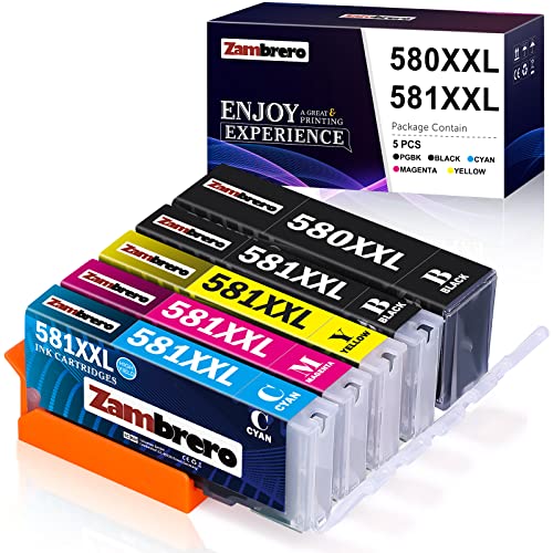Zambrero PGI 580 CLI 581 XXL Cartouche d'encre Compatible pour Canon 580 581 Multipack pour Canon Pixma TS6150 TS6151 TS6250 TR8550 TR7550 TS8150 TS8151 TS9150 TS9155(PGBK Noir Cyan Magenta Jaune) Cover