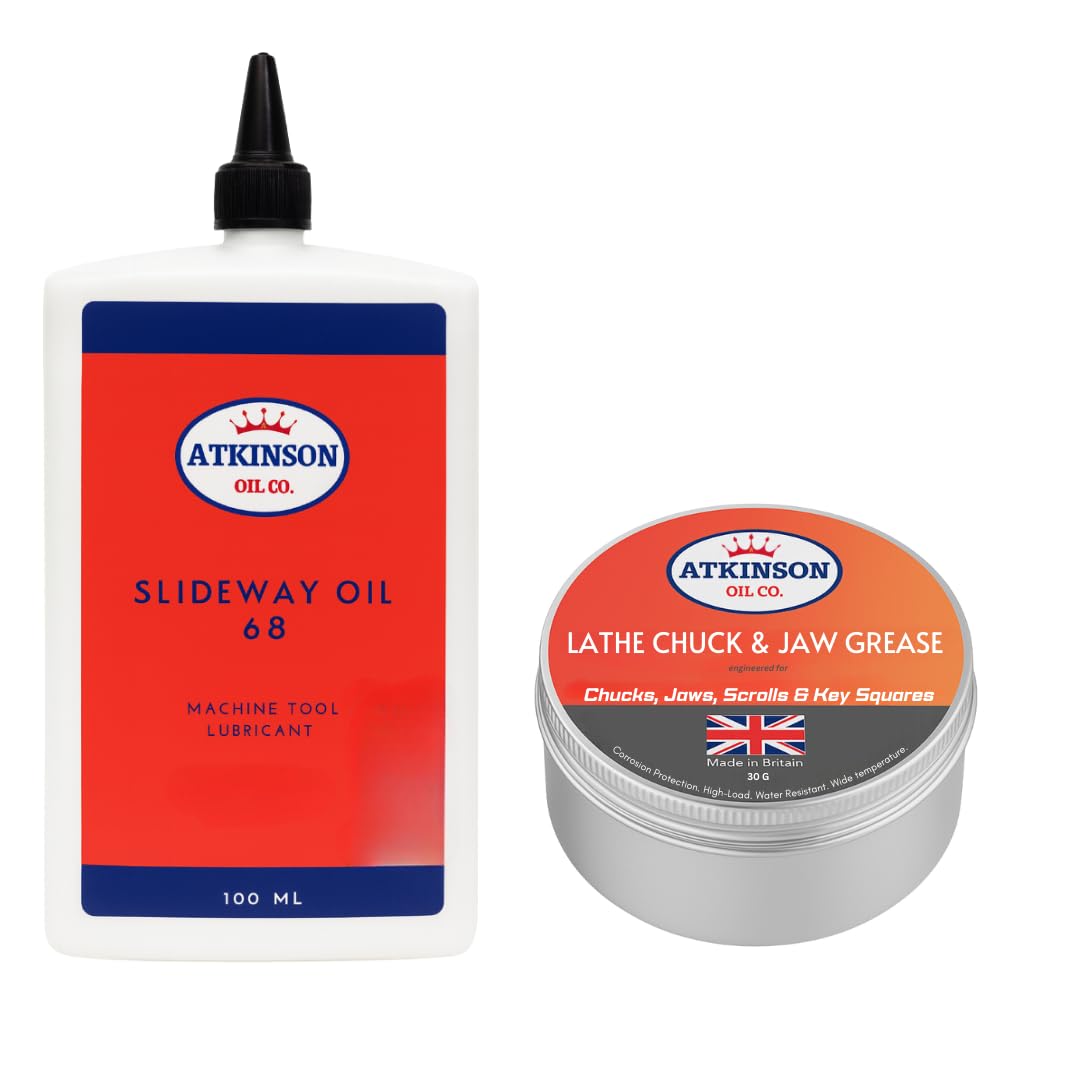Atkinson Oil Co. Precision Lathe Care Kit | Slideway Oil 68 (100 ml) + Lathe Chuck & Jaw Grease (30 g) – Smooth Feed, Anti Stick–Slip & Reliable Clamping