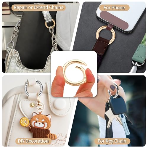 Image of Gkeygo 1 Inch Keychain Rings, 8 Pack Round Carabiner Clip for Keys, Buckle, Bags, Purses - Key Chain Hooks Replacement Keychains Lanyard DIY Crafts - Gold, Silver
