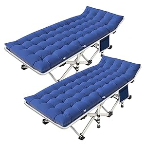2 Pack Camping Cot with Mattress Comfortable Cot Bed Folding Cot Heavy Duty Cots for Sleeping with Carry Bag for Adults Kids Guest Bed Outdoor Indoor Home