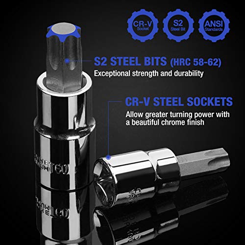 Workpro 13-Piece Torx Bit Socket Set, 1/4", 3/8" And 1/2" Drive T8-T60, S2 Steel, With Storage Case (For Hand Use Only) #TOP2