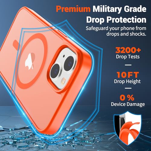 Image of SUPFINE Magnetic for iPhone 14 Case & iPhone 13 Case (Compatible with MagSafe)(Military Grade Drop Protection) Slim Translucent Matte Shockproof with Anti-Fingerprint Phone Case,Orange